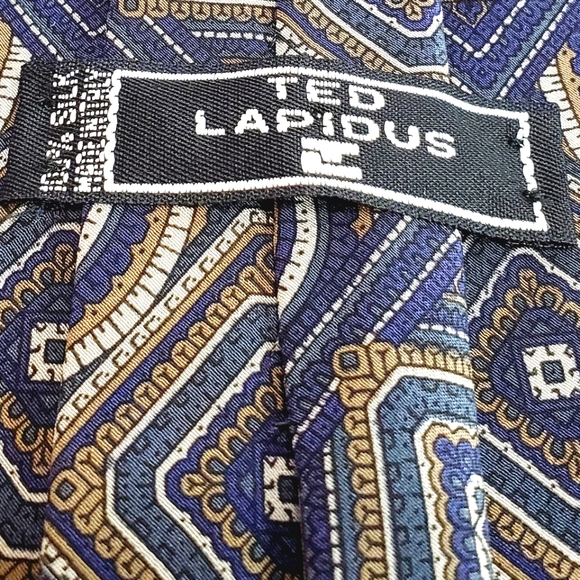 Ted Lapidus Necktie Blue Geometric Pattern  Silk Neck Tie Made in Italy 57x3.5" - Picture 3 of 5